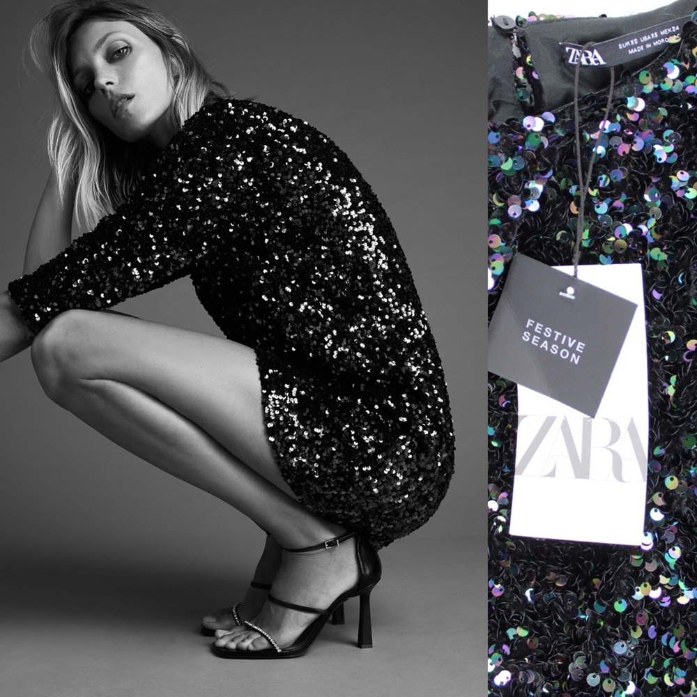 Zara NWT Sequin Limited Edition Festive Season Mini Dress Multicolored XS